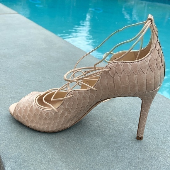 SEXY Alexandre Birman Donna Python Breit/Baby Calf Soft Nude Wrap Sandals - Picture 5 of 12